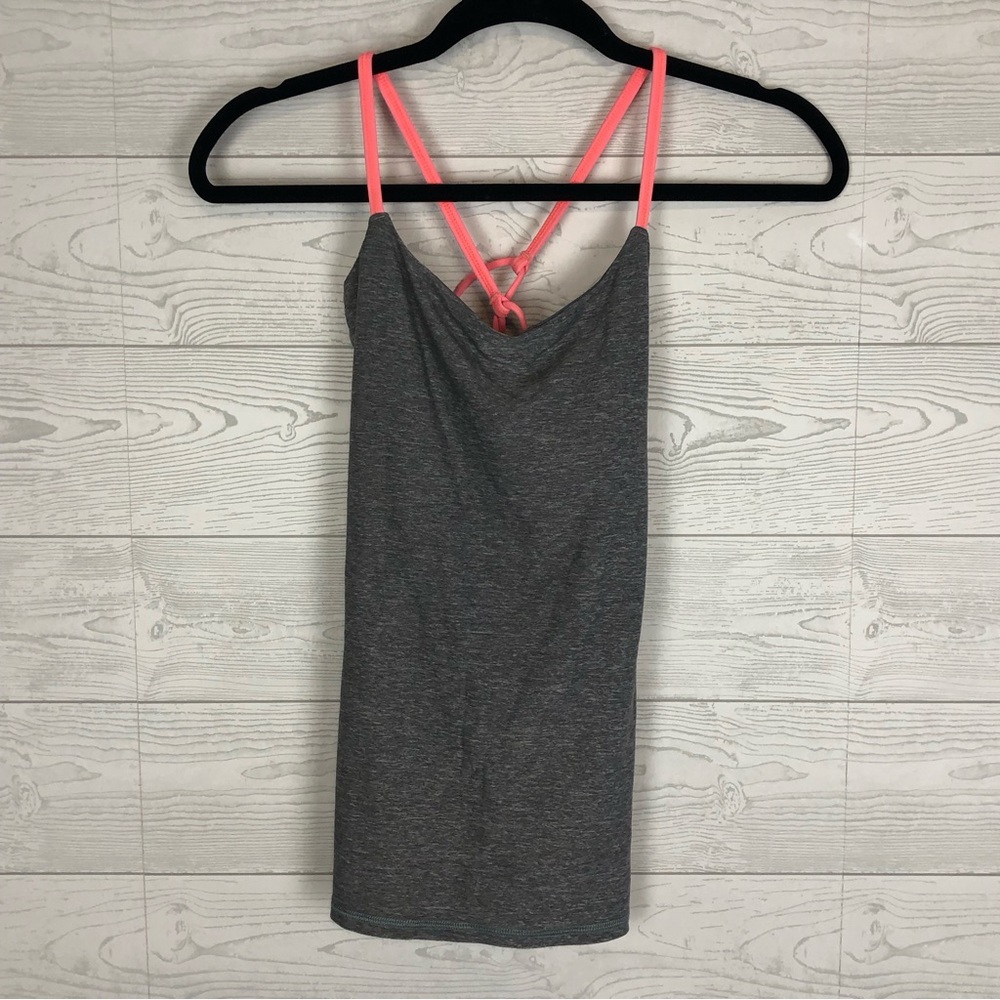LULULEMON DANCING WARRIOR TANK TOP BRA SLEEVELESS HEATHER GRAY PINK SIZE 2